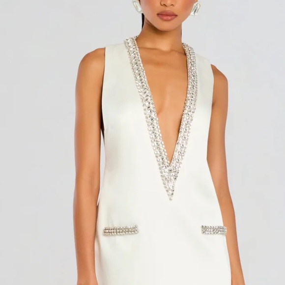 Retrofete Nancie Crystal Plunging Mini Dress - Picture 1 of 9